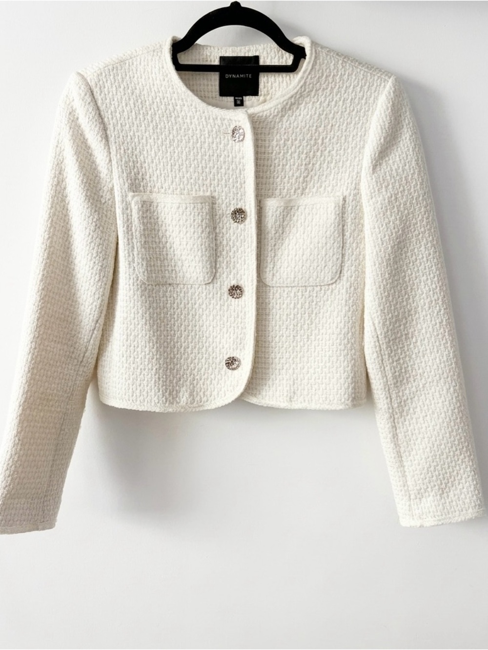 Dynamite White Cropped Tweed Blazer - Size XS - Old Money Chic Aesthetic - Picture 2 of 4